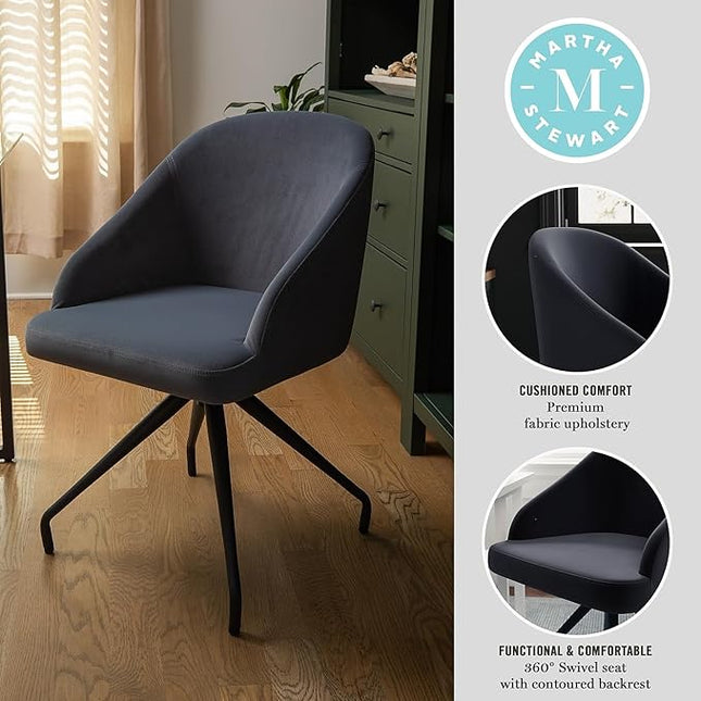 Martha Stewart Sora Stationary Swivel Task Chair with Sloped Arms for Home Office in Gray Velvet with Oil Rubbed Bronze Frame - LeafyLoom