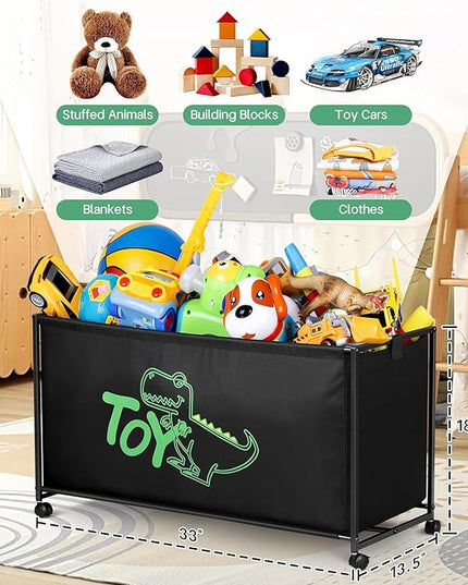 MISSLO Large Toy Box with Wheels Big Toy Chest for Kids Organizer Toy Storage Bin, 124L, Black - LeafyLoom