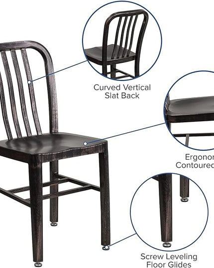 Flash Furniture Gael Commercial Grade 2 Pack Black-Antique Gold Metal Indoor-Outdoor Chair - LeafyLoom