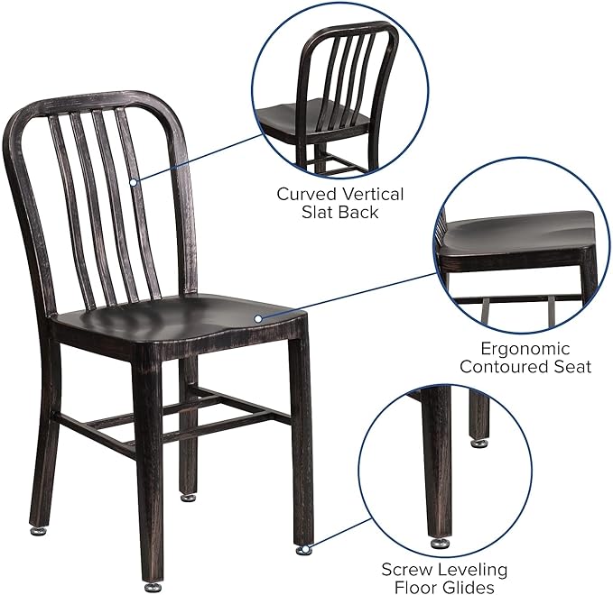 Flash Furniture Gael Commercial Grade 2 Pack Black-Antique Gold Metal Indoor-Outdoor Chair - LeafyLoom