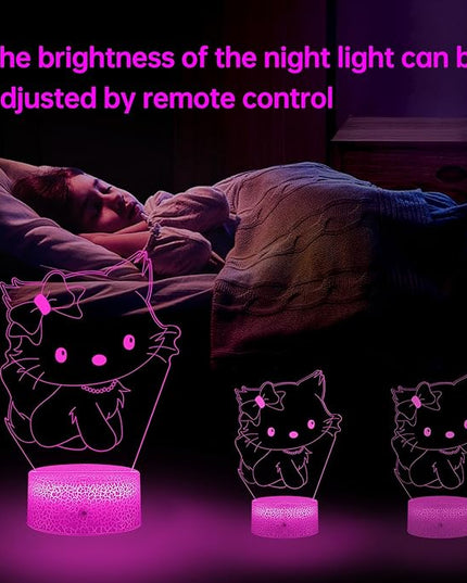 Cute Cat Night Light Anime Charater 16 Color Change Decor Kitty Lamp with Remote,Kitty Night Light Gifts for Christmas Birthday Boys Girls - LeafyLoom