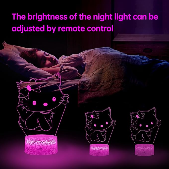 Cute Cat Night Light Anime Charater 16 Color Change Decor Kitty Lamp with Remote,Kitty Night Light Gifts for Christmas Birthday Boys Girls - LeafyLoom