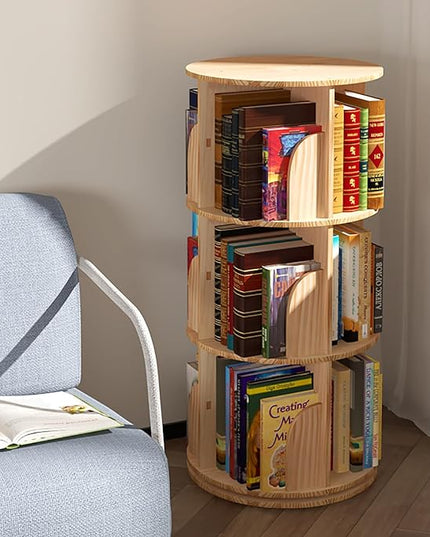 3 Tier 360 Display Rotating Bookshelf, Revolving Bookcase for Kids&Adults, Rotating Bookshelf Tower for Preschoolers' Classrooms, Nursery, Bedrooms, Living Room - LeafyLoom
