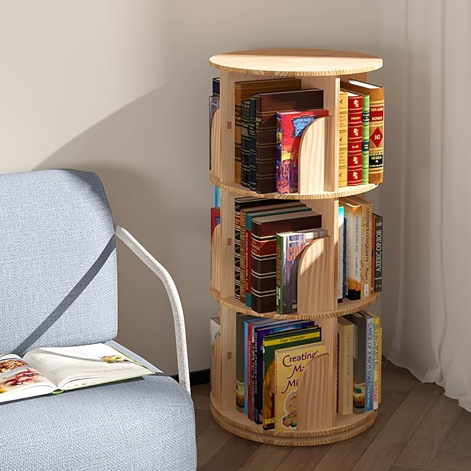 3 Tier 360 Display Rotating Bookshelf, Revolving Bookcase for Kids&Adults, Rotating Bookshelf Tower for Preschoolers' Classrooms, Nursery, Bedrooms, Living Room - LeafyLoom