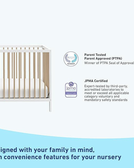 Graco Teddi 5-in-1 Convertible Crib (White with Driftwood) – GREENGUARD Gold Certified, Converts to Daybed, Toddler & Twin Bed with Headboard and Footboard, Adjustable Mattress Height - LeafyLoom