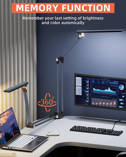 LED Desk Lamps,10 Color Modes 2700k-7000k Lighting and Stepless Dimming Modern Table Lamp for Monitor Studio Reading,Architect Clamp for Home Office Iron-Grey 15W… - LeafyLoom