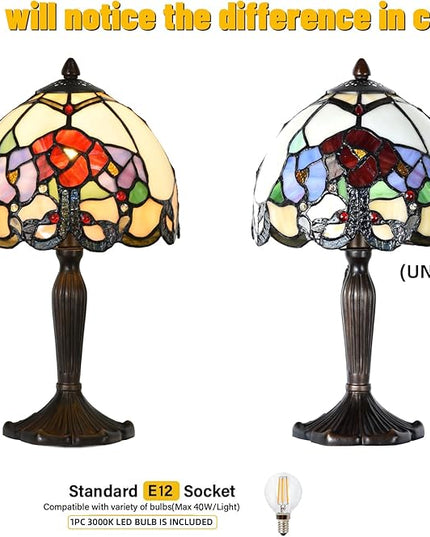 Tiffany Lamp Rose Flowers Design Stained Glass Table Lamp for Living Room Bedroom Bedside Nightstand Home Office - LeafyLoom
