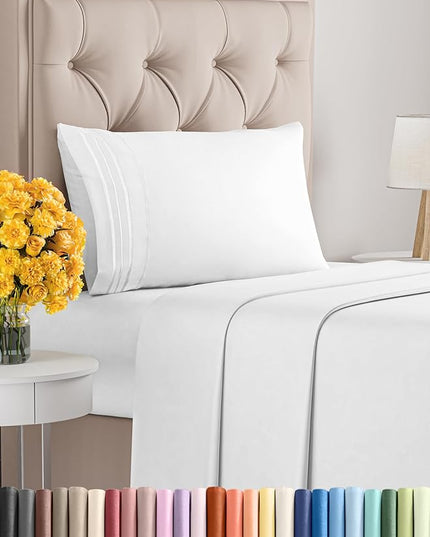Twin Size Sheet Set - Breathable & Cooling Sheets - Hotel Luxury Bed Sheets - Extra Soft - Deep Pockets - Easy Fit - 3 Piece Set - Wrinkle Free - Comfy - White Bed Sheets - Twins Sheets - 3 PC - LeafyLoom