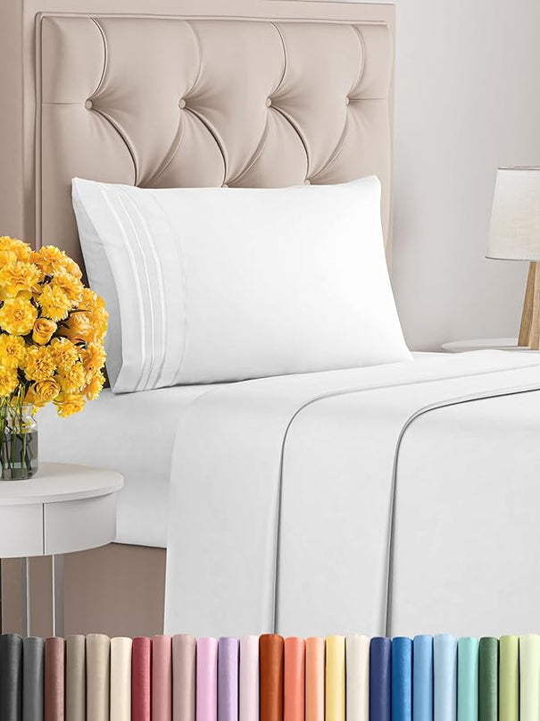 Twin Size Sheet Set - Breathable & Cooling Sheets - Hotel Luxury Bed Sheets - Extra Soft - Deep Pockets - Easy Fit - 3 Piece Set - Wrinkle Free - Comfy - White Bed Sheets - Twins Sheets - 3 PC - LeafyLoom