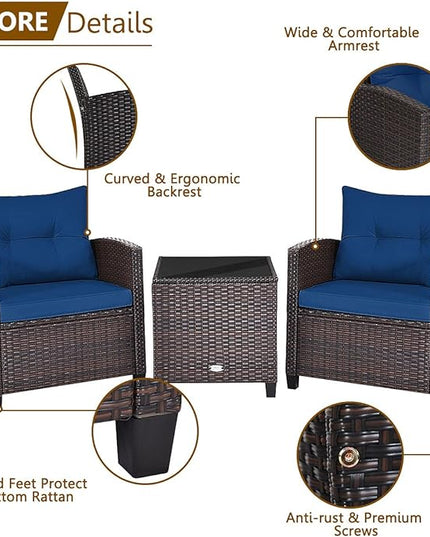3 PCS Patio Furniture Set, OneSize, Navy - LeafyLoom