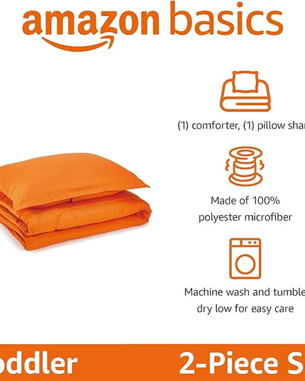 Amazon Basics 2 Piece Microfiber Kid's Comforter and Pillow Sham Set, Toddler, Bright Orange, Solid - LeafyLoom