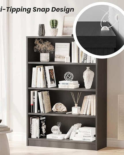 Farini 4 Shelf boockase Display Bookcase Freestanding Wooden Bookshelves for Home Office Living Room,48 Inch Height,Grey - LeafyLoom