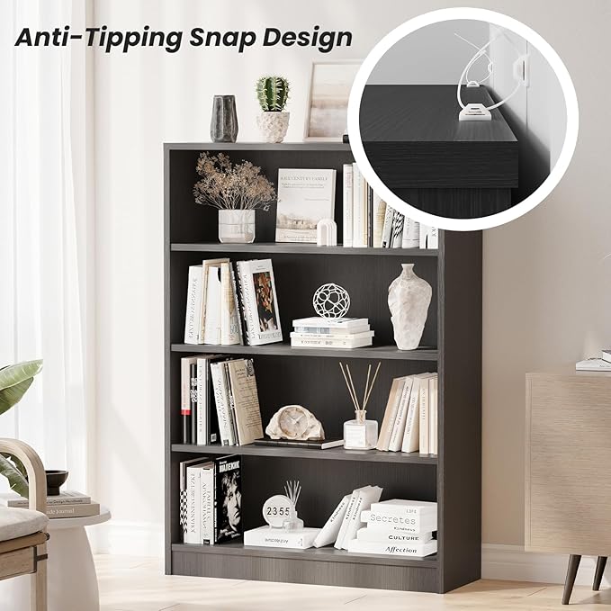 Farini 4 Shelf boockase Display Bookcase Freestanding Wooden Bookshelves for Home Office Living Room,48 Inch Height,Grey - LeafyLoom