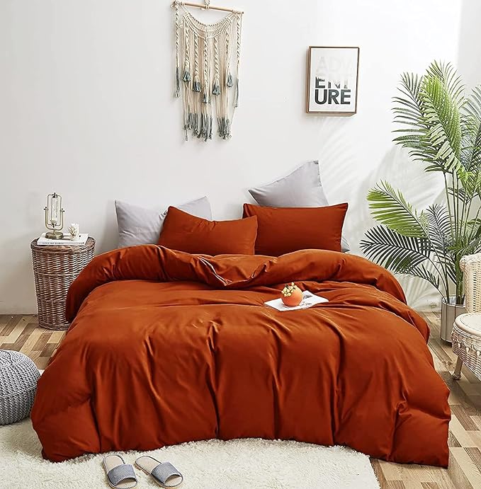 Burnt Orange Comforter Queen Rust Bedding Set Queen Reddish Caramel Color Terracotta Comforter 3 Pieces Women Lightweight Burnt Orange Queen Blanket Rust Queen Bed Comforter Set Durable - LeafyLoom