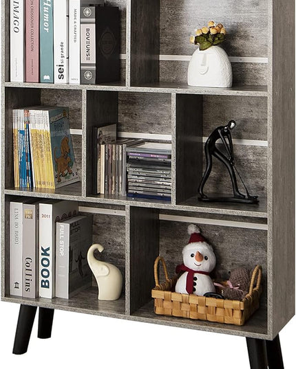 LEYAOYAO Bookshelf Cube Storage Organizer,3 Tier Bookcase with Legs,Modern Wood Open Shelf,Dirty Grey Bookshelves,Free Standing Display Short Book Shelves for Narrow Space,Bedroom,Living Room,Office - LeafyLoom