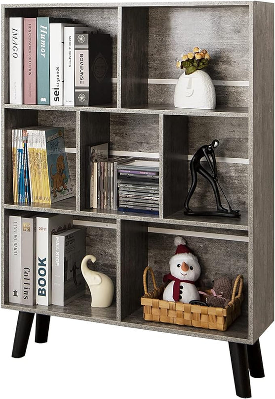 LEYAOYAO Bookshelf Cube Storage Organizer,3 Tier Bookcase with Legs,Modern Wood Open Shelf,Dirty Grey Bookshelves,Free Standing Display Short Book Shelves for Narrow Space,Bedroom,Living Room,Office - LeafyLoom