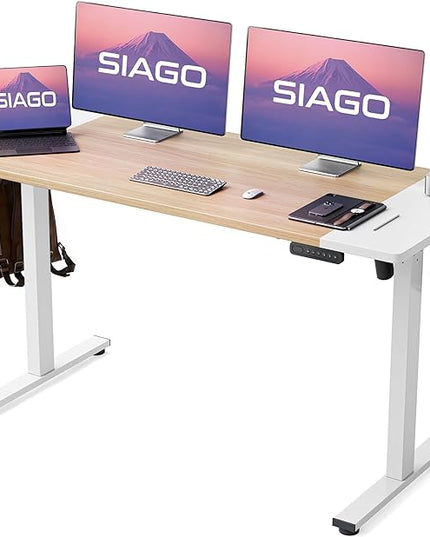 Electric Standing Desk Adjustable - 55 x 24 Inch Sit Stand up Desk with Cable Management - 3 Memory Preset Adjustable Height Desk Computer Home Office Desk - LeafyLoom