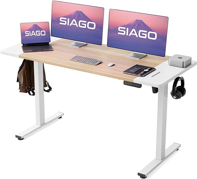 Electric Standing Desk Adjustable - 55 x 24 Inch Sit Stand up Desk with Cable Management - 3 Memory Preset Adjustable Height Desk Computer Home Office Desk - LeafyLoom