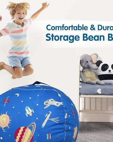 Lukeight Stuffed Animal Storage Bean Bag Chair Cover for Kids, Zipper Beanbag Chair Cover for Organizing Toddler & Kids' Rooms Plush Toys (Outer Space, X-Large) - LeafyLoom