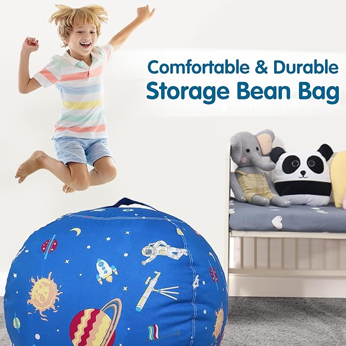 Lukeight Stuffed Animal Storage Bean Bag Chair Cover for Kids, Zipper Beanbag Chair Cover for Organizing Toddler & Kids' Rooms Plush Toys (Outer Space, X-Large) - LeafyLoom