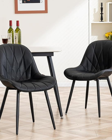 YOUNIKE Dining Chairs Set of 2, Black Modern Kitchen Chairs with Adjustable Feet, Mid Century Faux Leather Upholstered Dining Room Chairs, 300LBS Support Elegant Dinning Chairs Side Chairs - LeafyLoom