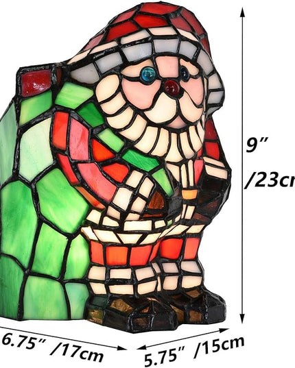 Bieye L10826 Christmas Santa Claus Table Lamp Tiffany Style Stained Glass Night Light for Home Décor (5.75" L x 6.75" D x 9" H) - LeafyLoom