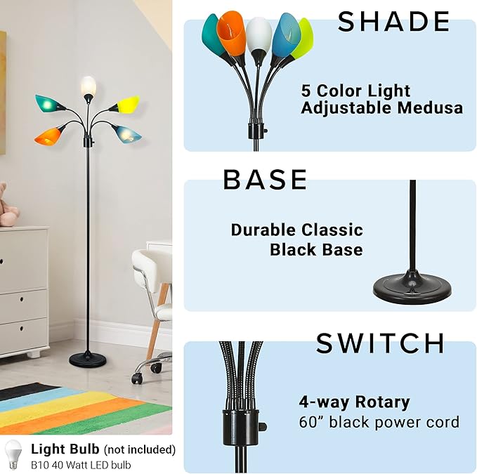 Catalina Lighting 20744-000 Medusa 5-Light Adjustable Floor Lamp, Standing Lamp, Multi-Head Lamp, Living Room Floor Light, LED Bulb NOT Included, 67.75", Multi-Color - LeafyLoom