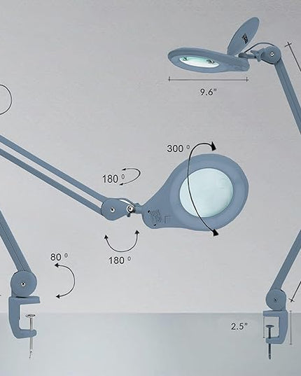 (New Model) Neatfi Bifocals 1,200 Lumens Super LED Magnifying Lamp with Clamp, 5D + 20D, Dimmable, 60 Pcs SMD LED, 5 Inches Diameter Lens (5 Diopter + 20 Diopter, Gray) - LeafyLoom