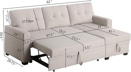 L Shape Sleeper Sofa Bed with Storage, Large Full Size Pull Out Sectional Couch, Futon Chaise Lounge Recliner for Living Room, Apartment, Bedroom, Office, Beige - LeafyLoom