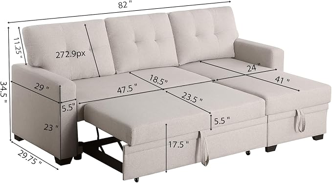 L Shape Sleeper Sofa Bed with Storage, Large Full Size Pull Out Sectional Couch, Futon Chaise Lounge Recliner for Living Room, Apartment, Bedroom, Office, Beige - LeafyLoom