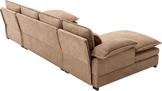 U Shaped Symmetrical Sectional Couch with Waist Poillows and Detachable Pillow Armrest, 6 Seater Oversized Modular Lounge Sofa with Double Chaise & Memory Foam for Living Room Apartment - LeafyLoom