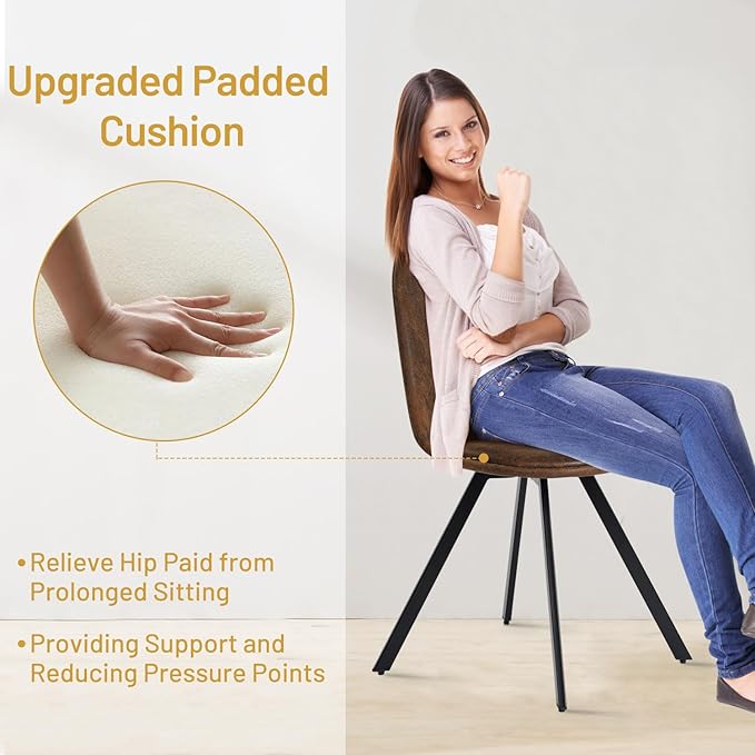 FurnitureR Swivel Dining Chairs Set of 4, Dining Room Chairs Suede Fabric Mid Back Armelss with Padded Rotated Seat Cushion and Metal Legs, Brown - LeafyLoom