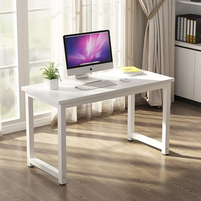 Tribesigns Modern Simple Computer Desk, 47 inch Office Desk Computer Table, Study Writing Study Desk for Home Office, White - LeafyLoom