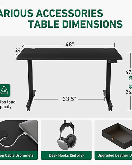 FEZIBO 48 x 24 Inches Standing Desk with Drawer, Adjustable Height Electric Stand up Desk with Storage, Sit Stand Home Office Desk, Ergonomic Computer Desk, Black - LeafyLoom