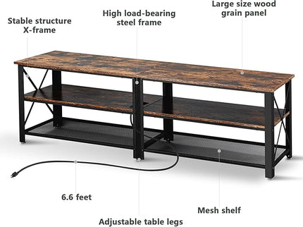 Clikuutory Modern Brown 63 inch Metal TV Stand with LED Lights and Power Outlets for 40 50 55 60 65 70 Inch TVs, 3 Tier Television Stands with Entertainment Center and Storage for Living Room, Bedroom - LeafyLoom