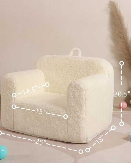 Kids Snuggly-Soft Sherpa Chair, Cuddly Toddler Foam Chair for Boys and Girls, Cream - LeafyLoom