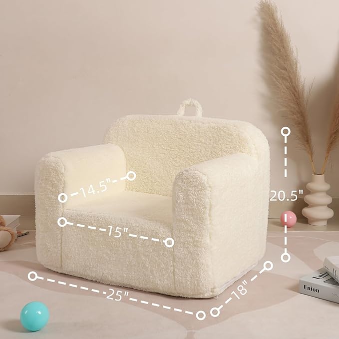 Kids Snuggly-Soft Sherpa Chair, Cuddly Toddler Foam Chair for Boys and Girls, Cream - LeafyLoom