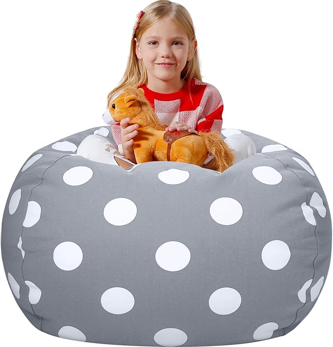 Aubliss Stuffed Animal Bean Bag Storage Chair (Grey Dot, Medium (32'')) - LeafyLoom