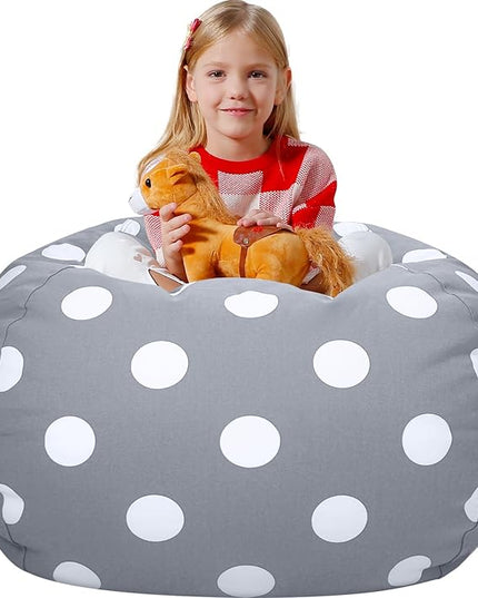 Aubliss Stuffed Animal Bean Bag Storage Chair (Grey Dot, Large (38'')) - LeafyLoom