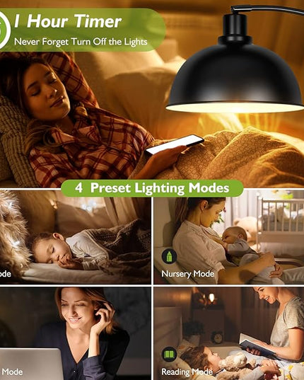 Arc Floor Lamps for Living Room, Modern Tall Standing Lamp Remote Control,Stepless Dimmable Black Floor Lamp with Hanging Dome Shade, Over Couch Arched Reading Lamp for Bedroom, Office (Bulb Included) - LeafyLoom