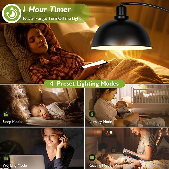 Arc Floor Lamps for Living Room, Modern Tall Standing Lamp Remote Control,Stepless Dimmable Black Floor Lamp with Hanging Dome Shade, Over Couch Arched Reading Lamp for Bedroom, Office (Bulb Included) - LeafyLoom