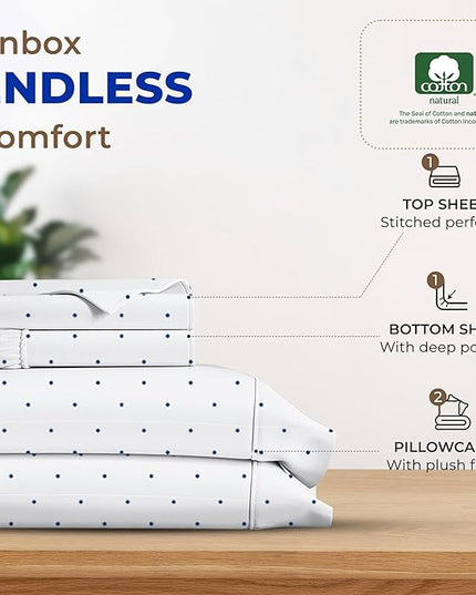 THREAD SPREAD 100% Egyptian Cotton Printed Bed Sheets - 600 Thread Count 4 PC California King Sheet Set, Hotel Luxury Bedsheets, 16" Deep Pocket Cooling Sheets for Cal King Size Bed - Polka Dot - Navy - LeafyLoom