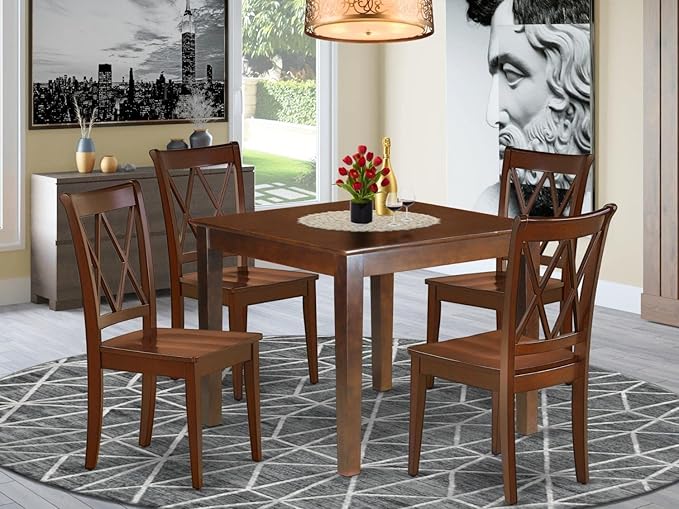 East West Furniture OXCL5-MAH-W Oxford 5 Piece Dining Set for 4 Includes a Square Kitchen Table and 4 Dinette Chairs, 36x36 Inch - LeafyLoom