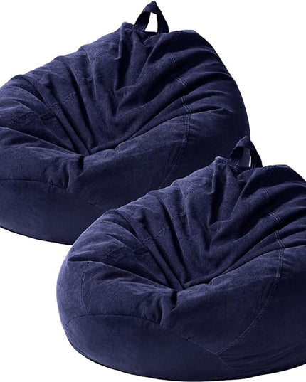 2 Pcs Bean Bag Cover Stuffed Animal Storage Bean Bag Chair Cover Soft Corduroy Stuffed Animal Bean Bag Storage for Kids Adults Indoor Bedroom Organizing Plush Toys (Blue,200l) - LeafyLoom