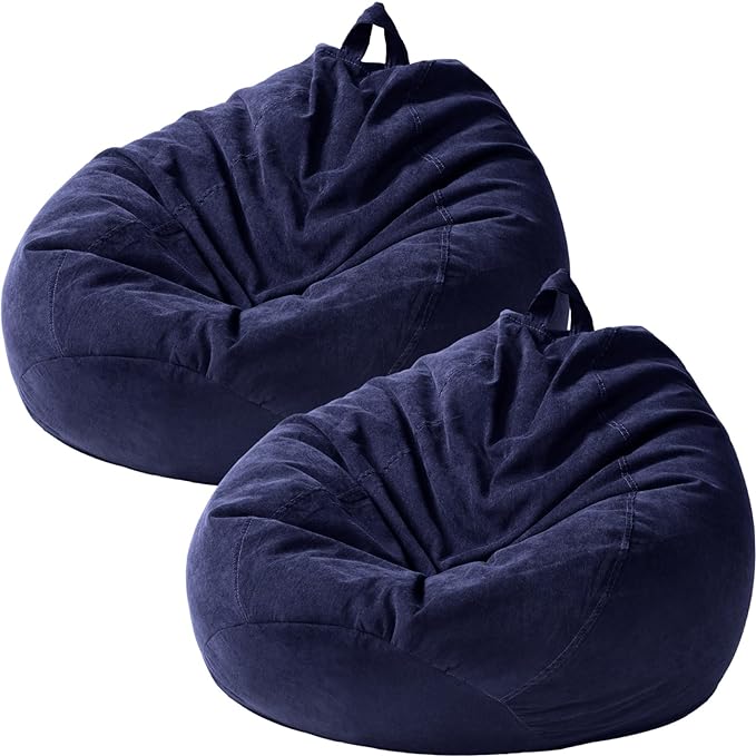 2 Pcs Bean Bag Cover Stuffed Animal Storage Bean Bag Chair Cover Soft Corduroy Stuffed Animal Bean Bag Storage for Kids Adults Indoor Bedroom Organizing Plush Toys (Blue,200l) - LeafyLoom