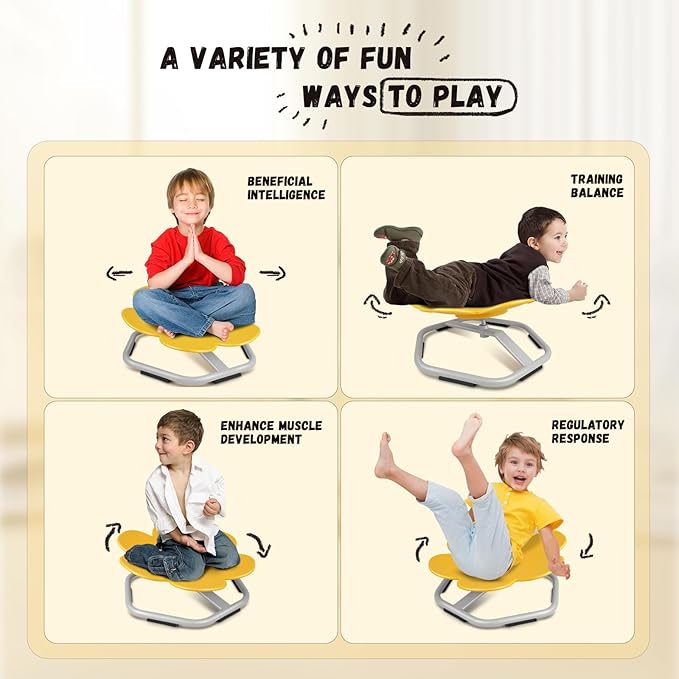 Petal Kids Swivel Chair, Seat and Spinning Chair, Body Coordination Training Chair, Yellow Non Slip Sensory Toys 360° Spinning Chair for Autistic Kids Aged 3+, Improving Toddler's Physical Fitnesss - LeafyLoom