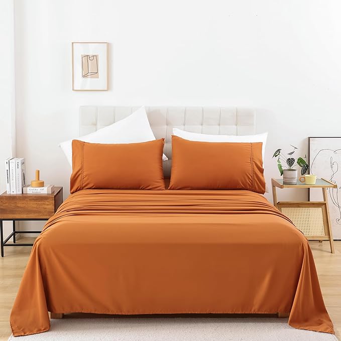 Whitney Home Textile King Sheet Set - 4 Piece Luxury Cooling Bed Sheets for King Size Bed, Silky Soft Sheets 16" Deep Pocket, Hotel Bedding Sheets and Pillowcases, Wrinkle Free Oeko-Tex Sheets - LeafyLoom