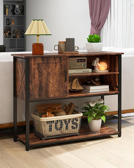 41" Console Table with Storage Shelf, Entryway Table with Storage, Behind Couch Table, Sofa Table for Entryway, Hallway, Living Room, Foyer, kitchen, Rustic Brown - LeafyLoom