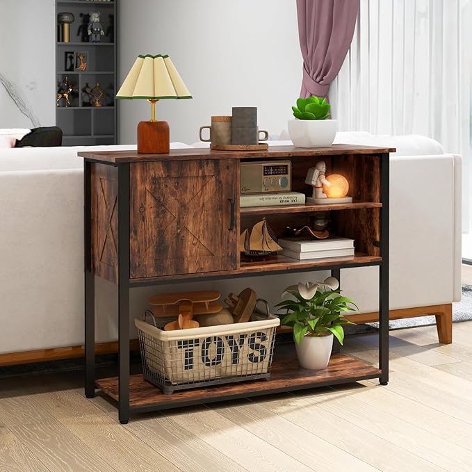 41" Console Table with Storage Shelf, Entryway Table with Storage, Behind Couch Table, Sofa Table for Entryway, Hallway, Living Room, Foyer, kitchen, Rustic Brown - LeafyLoom