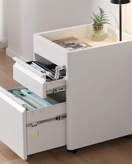2 Drawer Mobile File Cabinet Top Storage Shelf, Rolling Metal Filing Cabinet for Legal & Letter File Anti-tilt Design with Lock Under Desk Office Drawers Fully Assembled Except Casters(Top ST W) - LeafyLoom